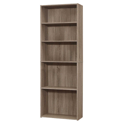71" Taupe Distressed Wood Adjustable Five Tier Bookcase HomeRoots