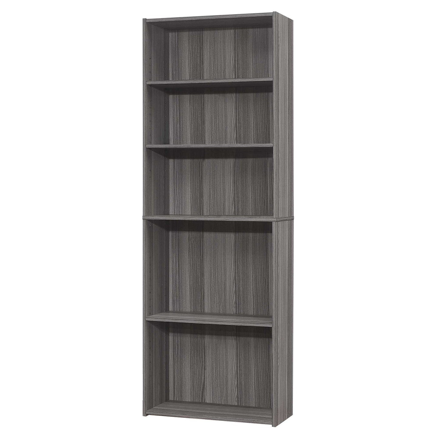 Gray Wood Adjustable Five Tier Bookcase