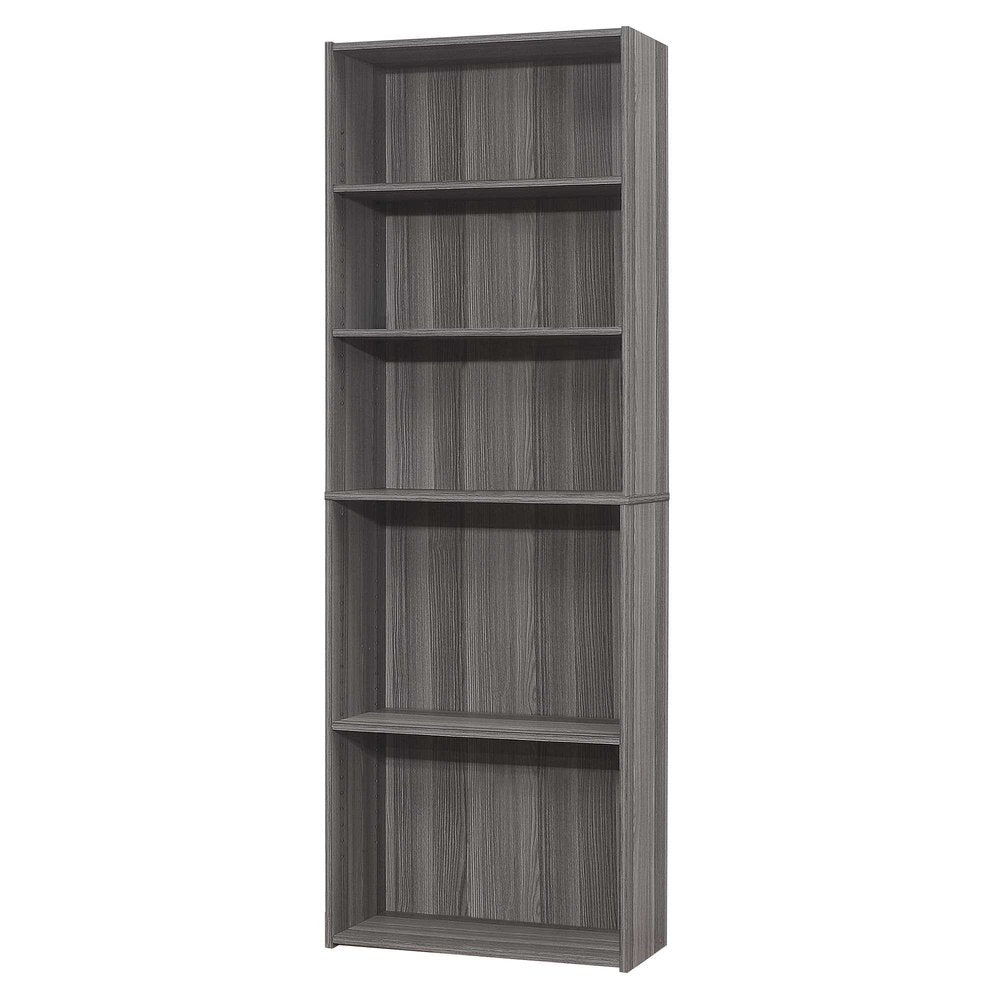 71" Gray Wood Adjustable Five Tier Bookcase HomeRoots