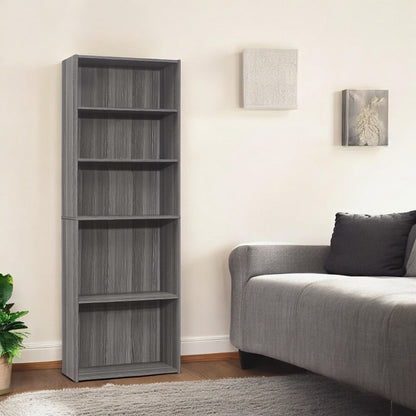 Gray Wood Adjustable Five Tier Bookcase