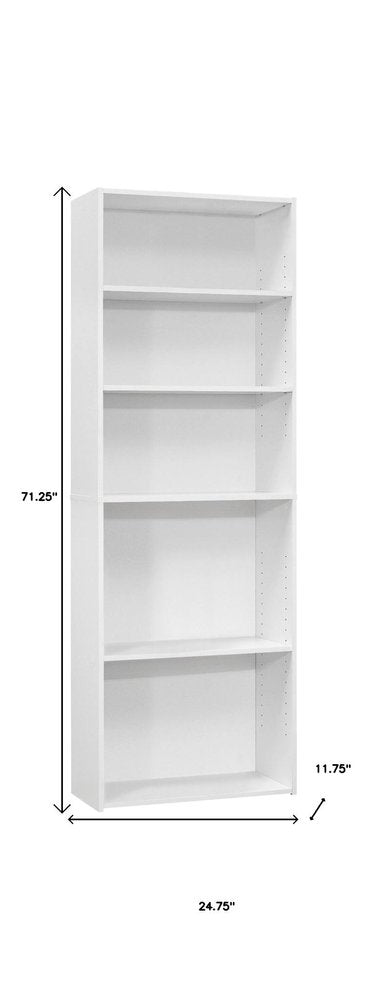 71" White Wood Adjustable Five Tier Bookcase HomeRoots