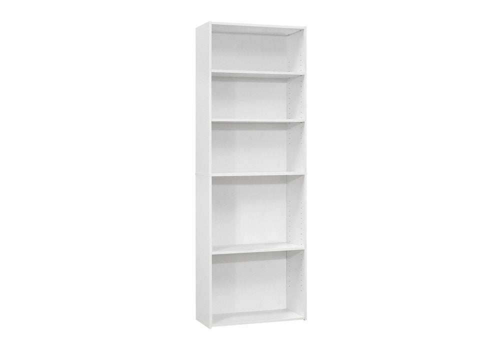 71" White Wood Adjustable Five Tier Bookcase HomeRoots