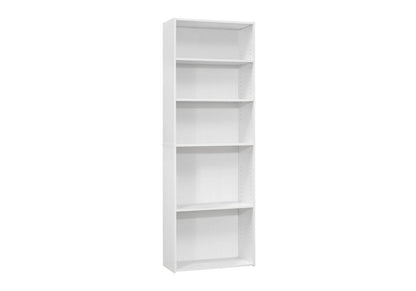 71" White Wood Adjustable Five Tier Bookcase HomeRoots