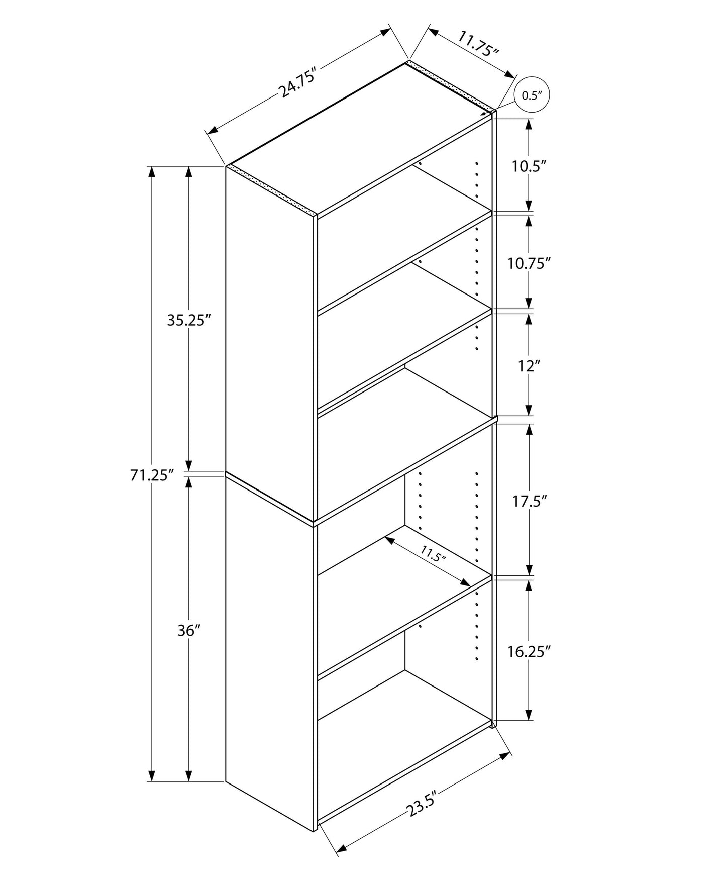 71" White Wood Adjustable Bookcase