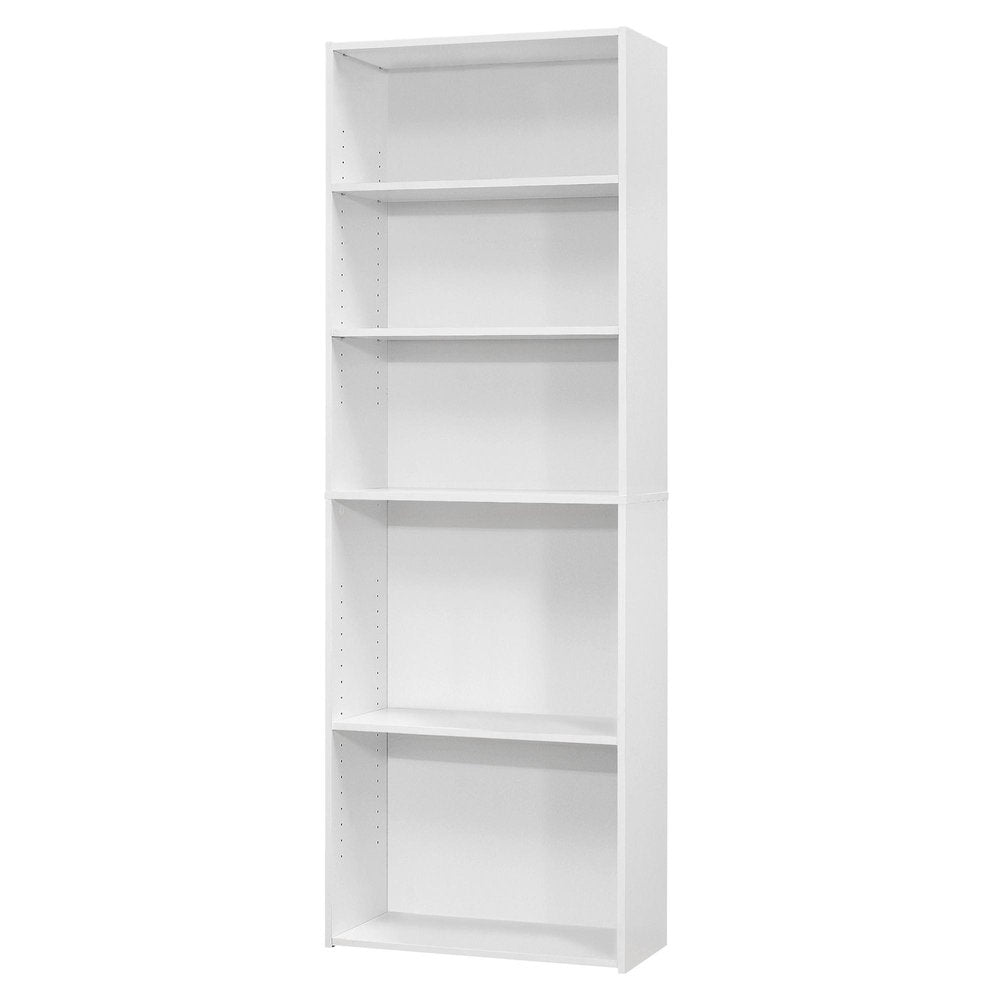71" White Wood Adjustable Five Tier Bookcase HomeRoots