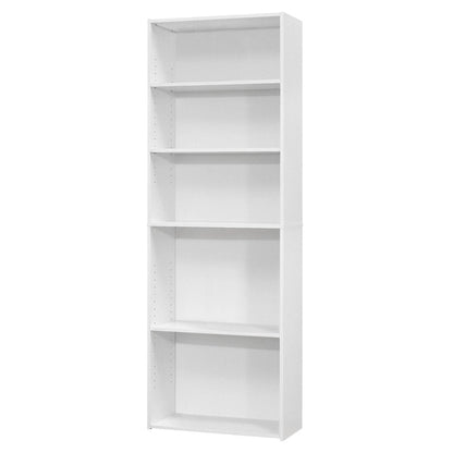 71" White Wood Adjustable Five Tier Bookcase HomeRoots