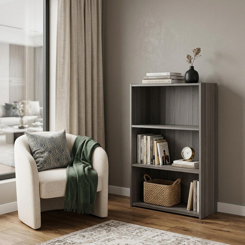 Gray Wood Adjustable Three Tier Bookcase HomeRoots