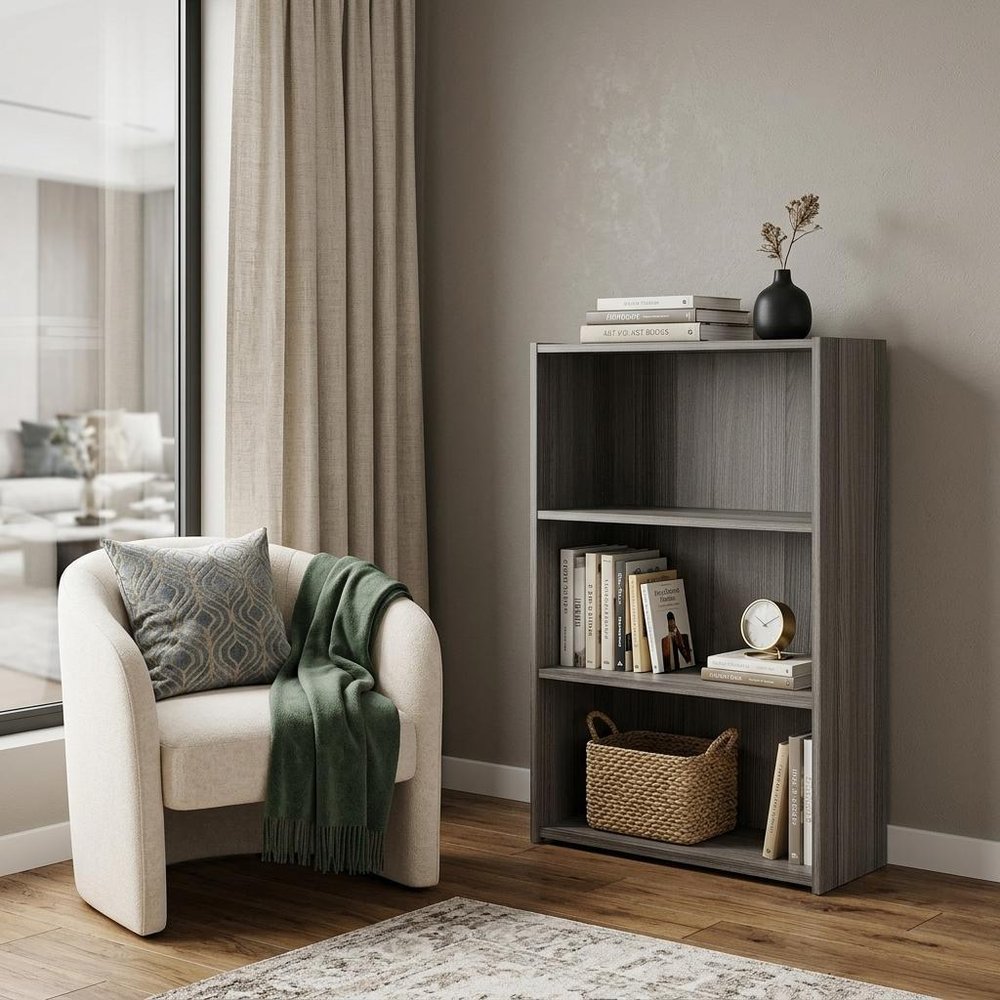 Gray Wood Adjustable Three Tier Bookcase HomeRoots