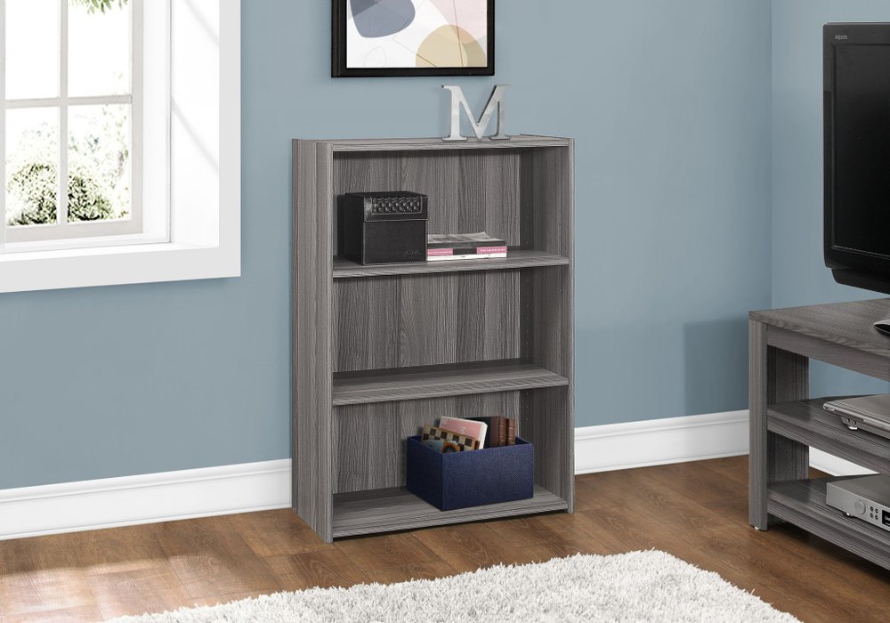 Gray Wood Adjustable Three Tier Bookcase HomeRoots