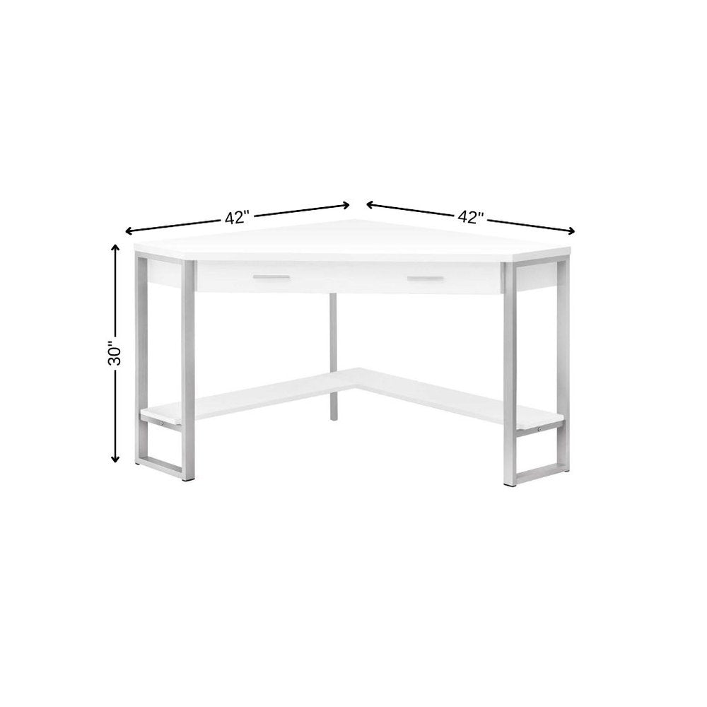 42" White and Silver Corner Computer Desk HomeRoots
