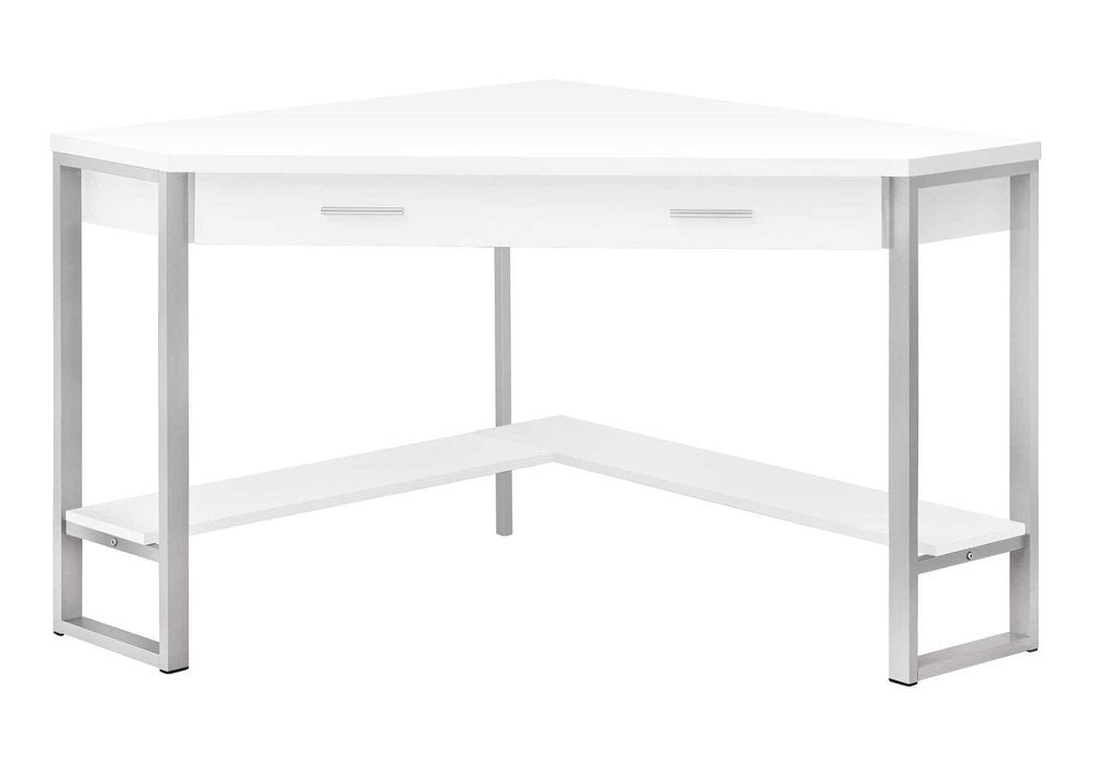 42" White and Silver Corner Computer Desk HomeRoots