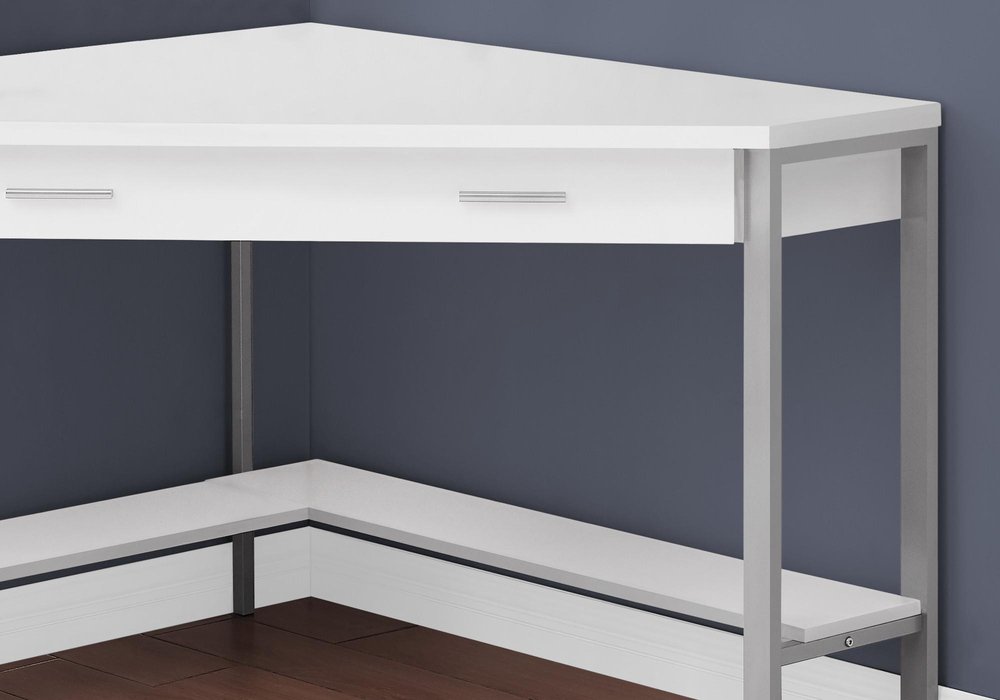 42" White and Silver Corner Computer Desk HomeRoots