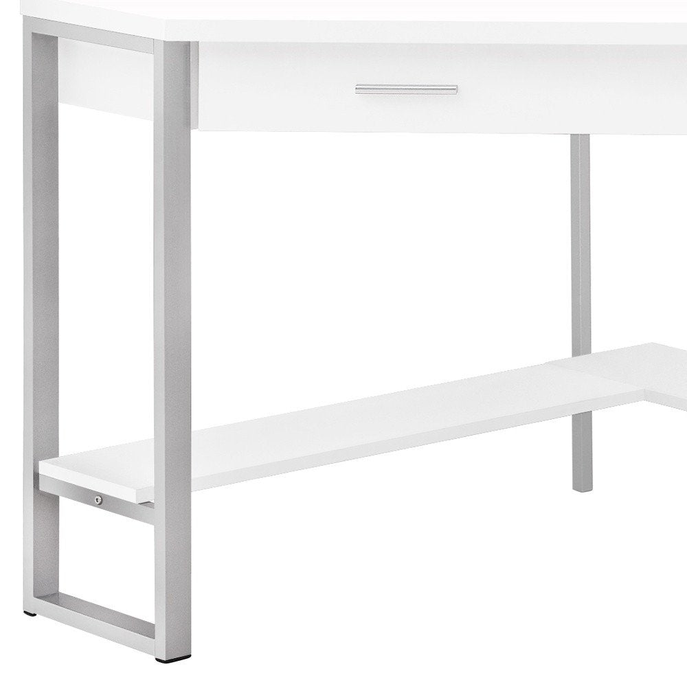 42" White and Silver Corner Computer Desk HomeRoots