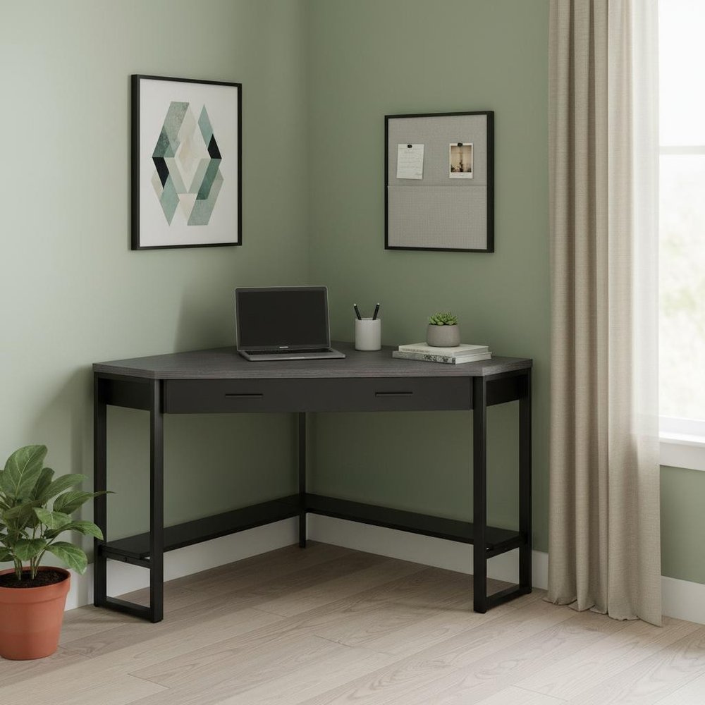 42" Gray and Black Corner Computer Desk HomeRoots