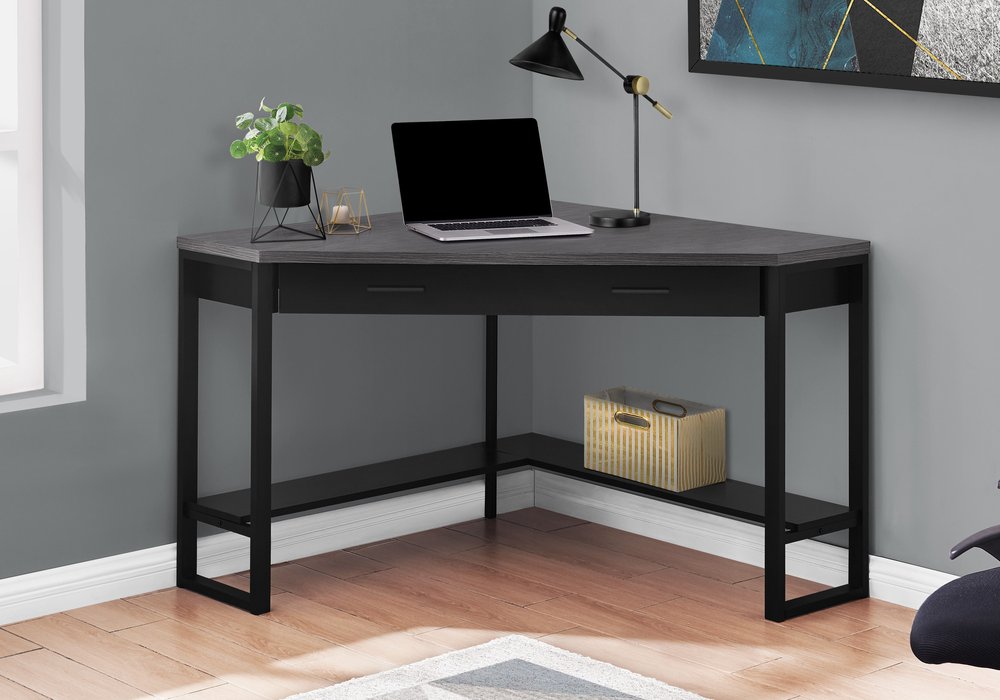 42" Gray and Black Corner Computer Desk HomeRoots