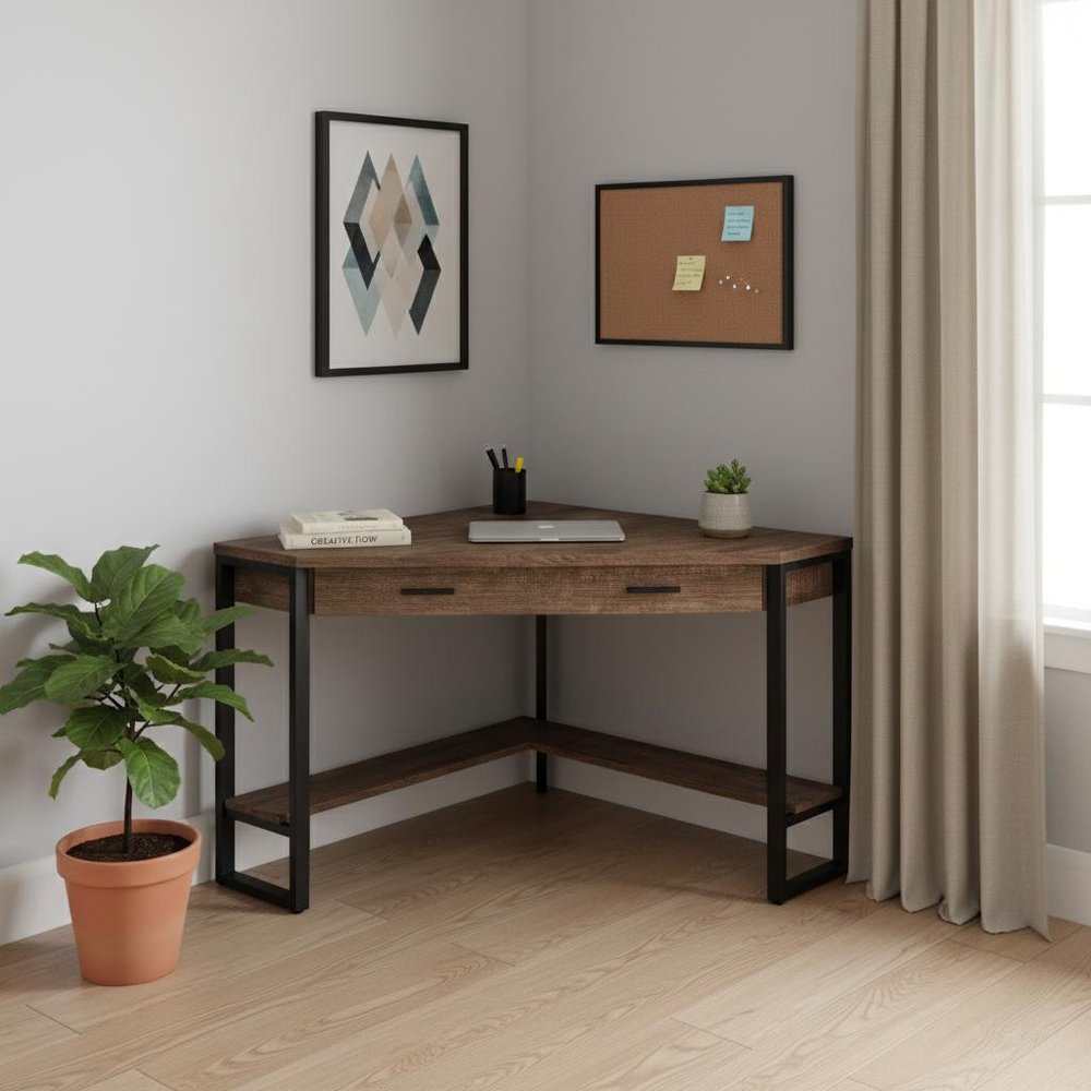 42" Brown and Black Corner Computer Desk HomeRoots