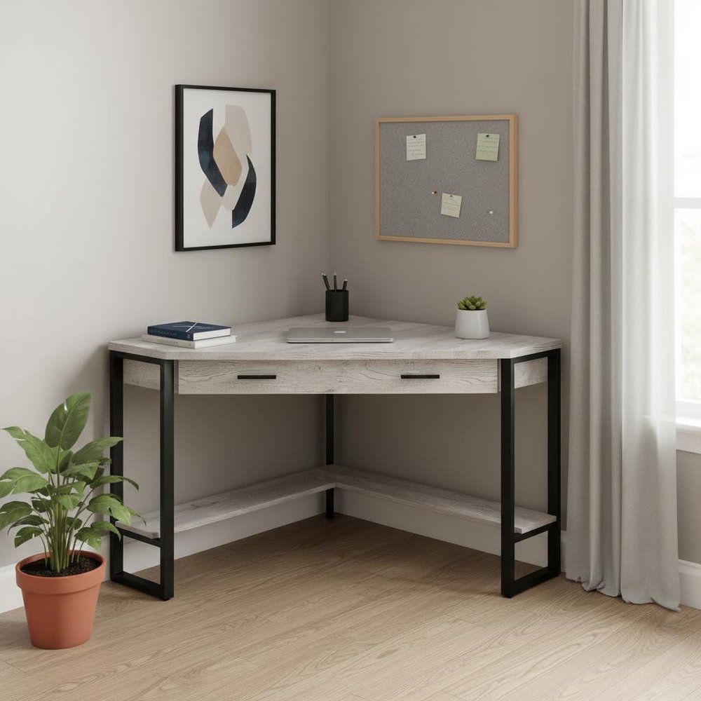 42" Gray and Black Corner Computer Desk HomeRoots