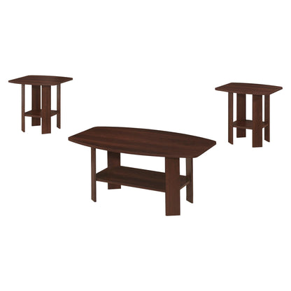 Set of Three 36" Dark Brown Coffee Table With Shelf - FurniFindUSA