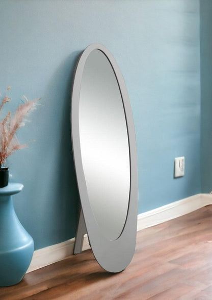 59" Gray Oval Framed Cheval Standing Mirror - FurniFindUSA