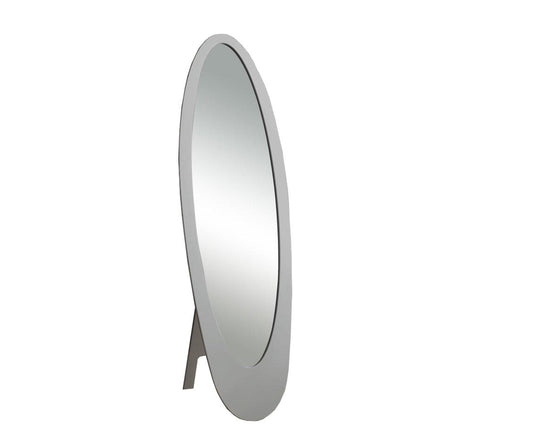 59" Gray Oval Framed Cheval Standing Mirror - FurniFindUSA
