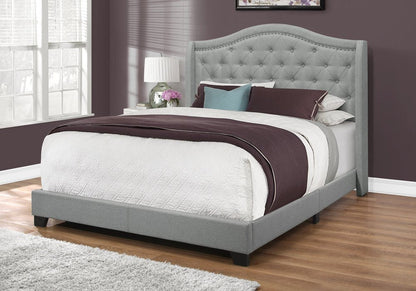 Solid Wood Queen Tufted Gray Upholstered Linen Bed With Nailhead Trim HomeRoots