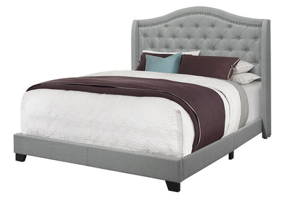 Solid Wood Queen Tufted Gray Upholstered Linen Bed With Nailhead Trim HomeRoots