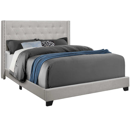 Solid Wood Queen Tufted Gray And Light Gray Upholstered Velvet Bed With Nailhead Trim - FurniFindUSA