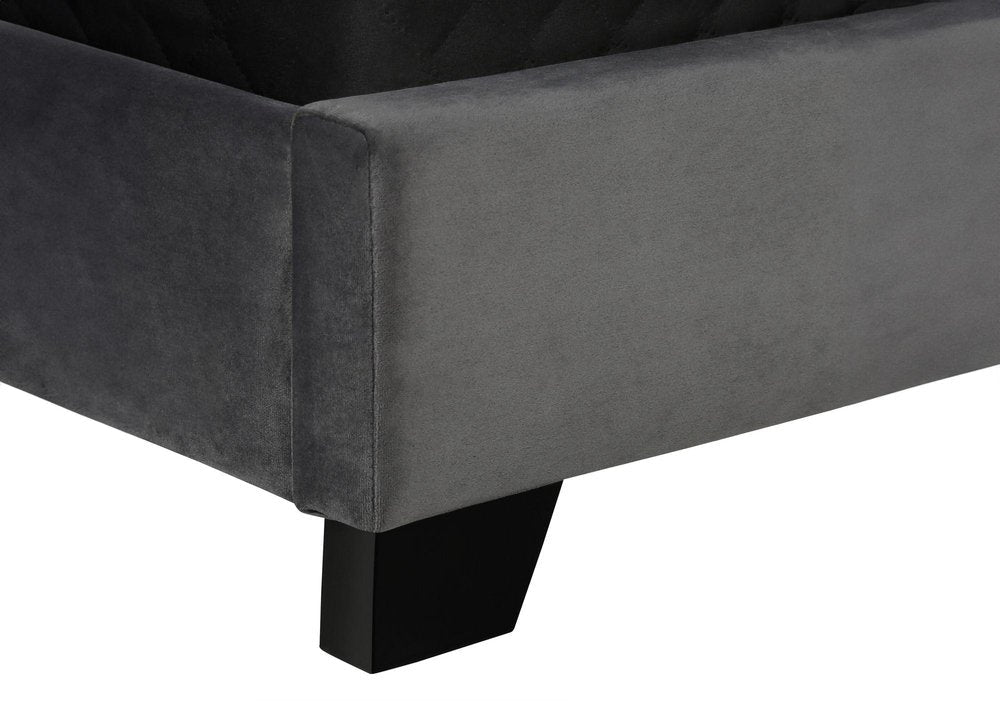 Solid Wood Queen Tufted Gray Upholstered Velvet Bed With Nailhead Trim HomeRoots