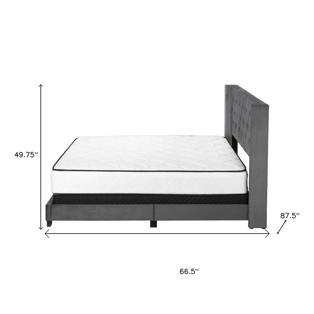 Solid Wood Queen Tufted Gray Upholstered Velvet Bed With Nailhead Trim HomeRoots