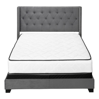 Solid Wood Queen Tufted Gray Upholstered Velvet Bed With Nailhead Trim HomeRoots