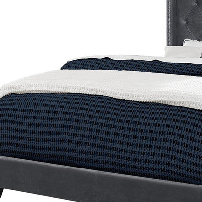 Solid Wood Queen Tufted Gray Upholstered Velvet Bed With Nailhead Trim HomeRoots