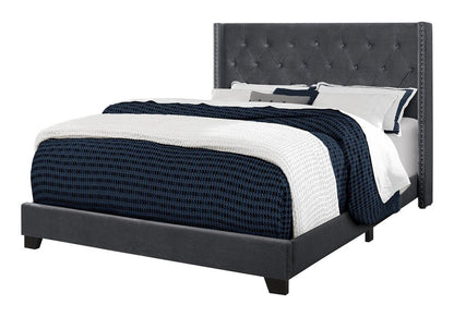 Solid Wood Queen Tufted Gray Upholstered Velvet Bed With Nailhead Trim HomeRoots