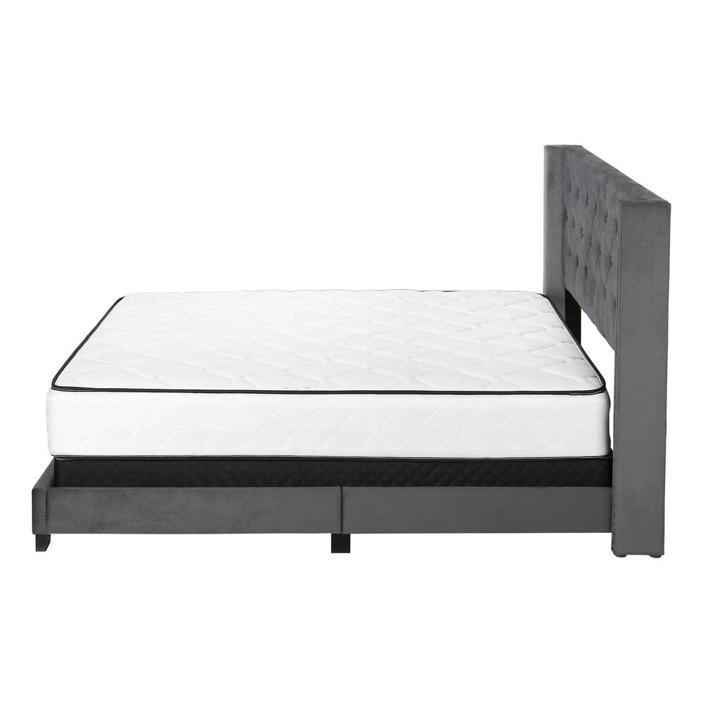 Solid Wood Queen Tufted Gray Upholstered Velvet Bed With Nailhead Trim HomeRoots