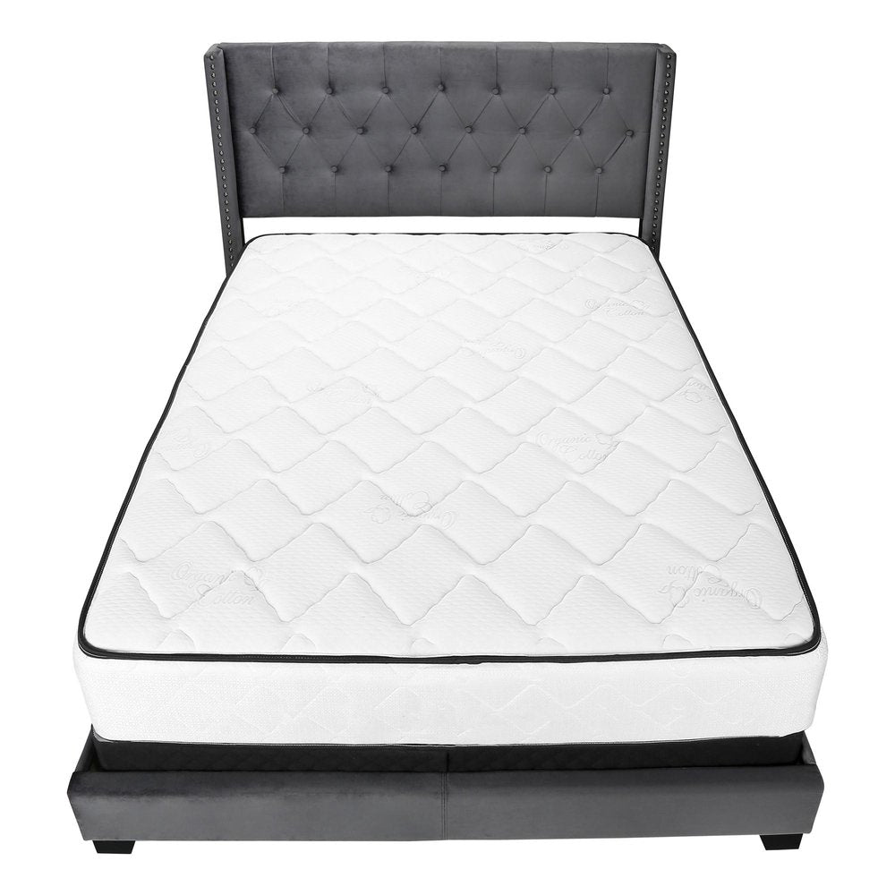 Solid Wood Queen Tufted Gray Upholstered Velvet Bed With Nailhead Trim HomeRoots