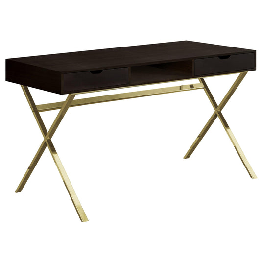 24" Dark Brown and Gold Computer Desk With Two Drawers - FurniFindUSA