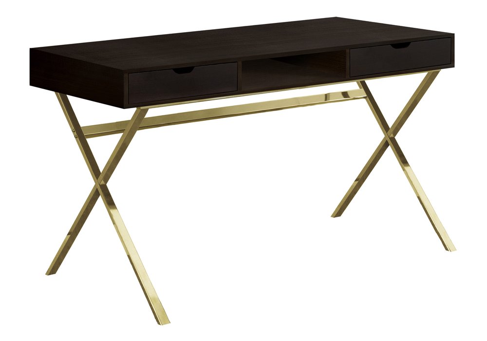 47" Dark Brown and Gold Computer Desk With Two Drawers HomeRoots