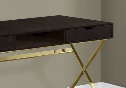 47" Dark Brown and Gold Computer Desk With Two Drawers HomeRoots