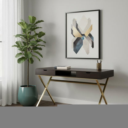 47" Dark Brown and Gold Computer Desk With Two Drawers HomeRoots
