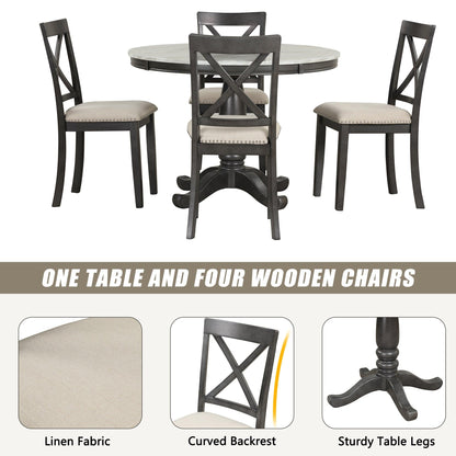 Orisfur 5 Pieces Dining Table and Chairs Set for 4 Persons Kitchen Room Solid Wood Table with 4 Chairs - FurniFindUSA