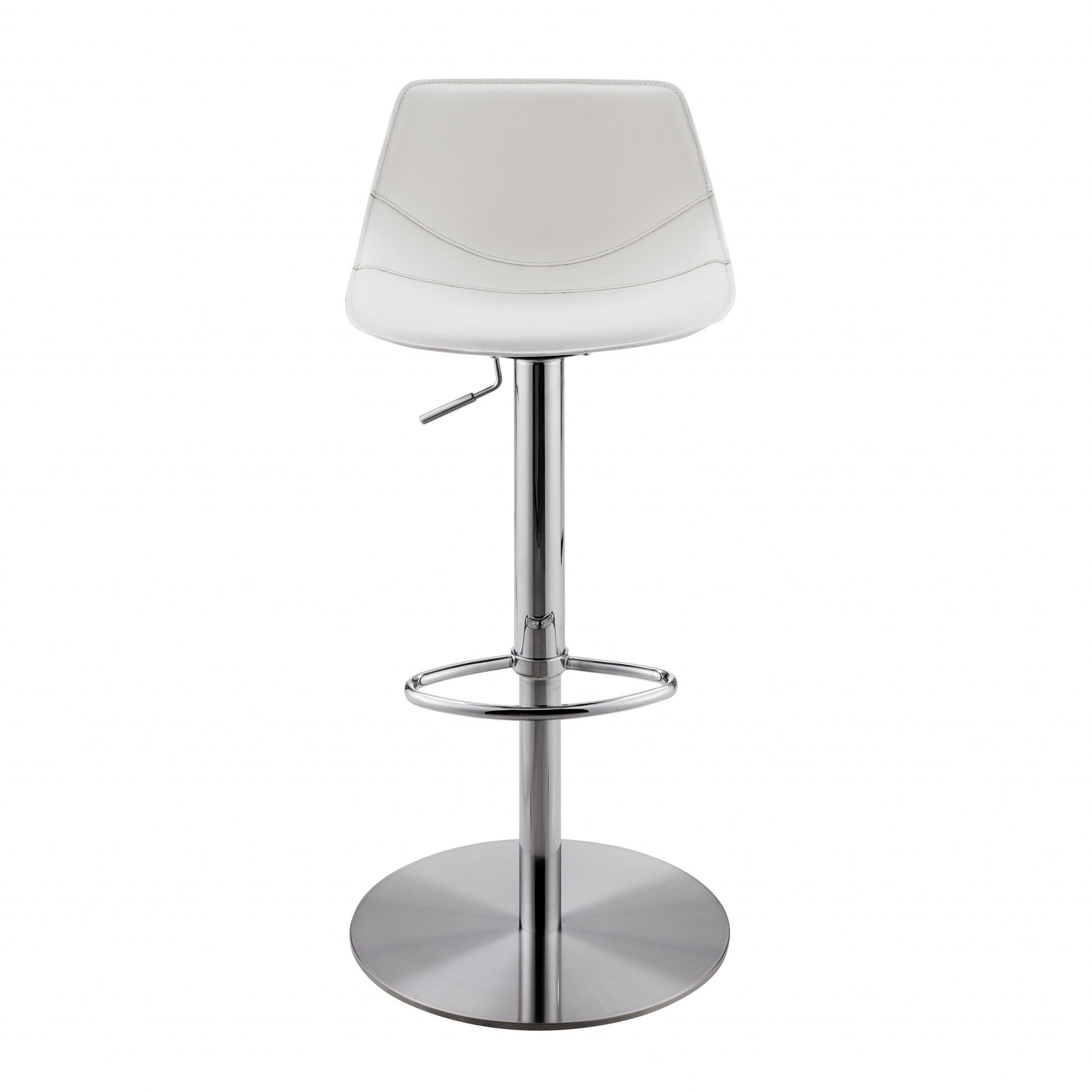 Adjustable Height White And Silver Steel Swivel Bar Height Bar Chair - FurniFindUSA