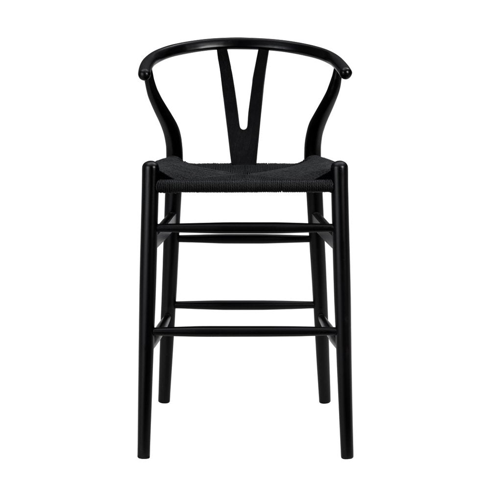 26" Black Rush And Solid Wood Counter Height Bar Chair HomeRoots