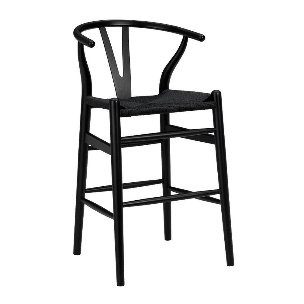 26" Black Rush And Solid Wood Counter Height Bar Chair HomeRoots