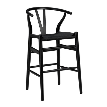 26" Black Rush And Solid Wood Counter Height Bar Chair HomeRoots