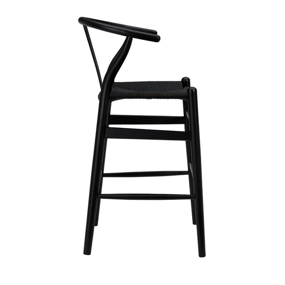 26" Black Rush And Solid Wood Counter Height Bar Chair HomeRoots