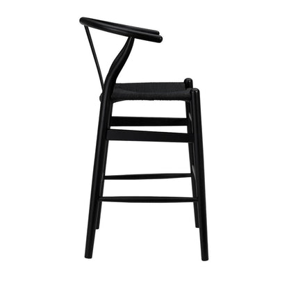 26" Black Rush And Solid Wood Counter Height Bar Chair HomeRoots