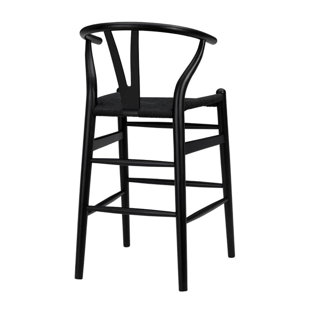 26" Black Rush And Solid Wood Counter Height Bar Chair HomeRoots
