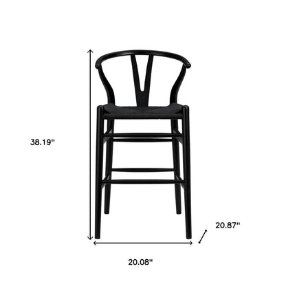 26" Black Rush And Solid Wood Counter Height Bar Chair HomeRoots