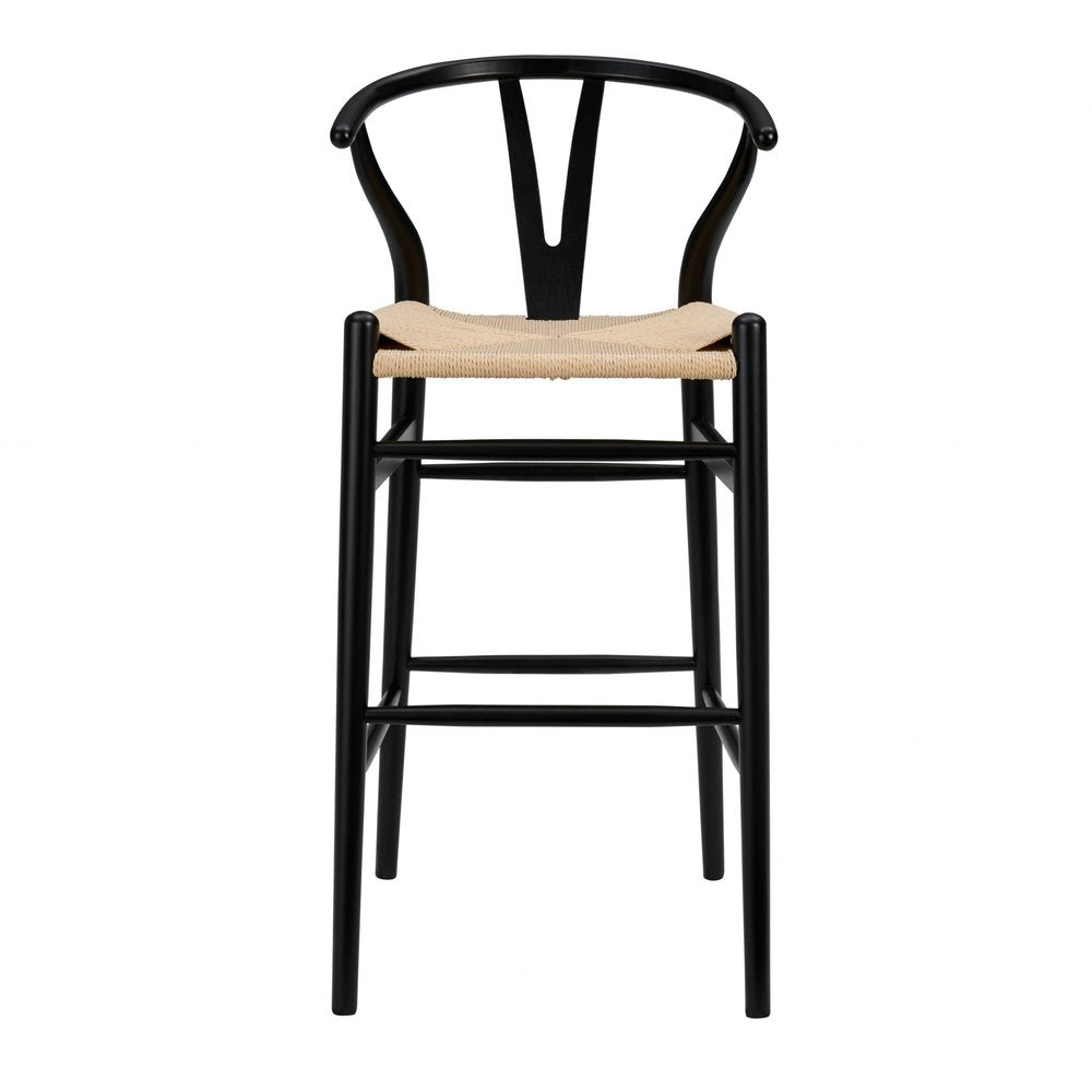 30" Natural And Black Rush And Solid Wood Low Back Counter Height Bar Chair HomeRoots