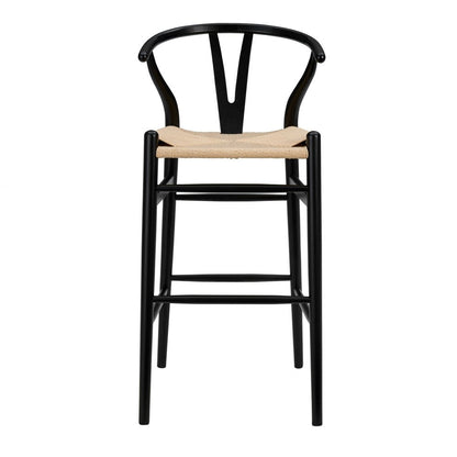30" Natural And Black Rush And Solid Wood Low Back Counter Height Bar Chair HomeRoots