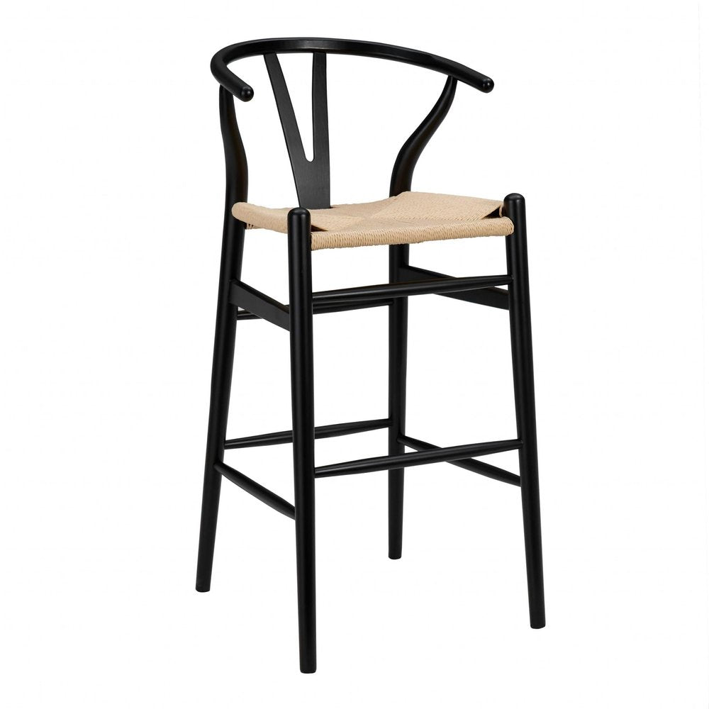 30" Natural And Black Rush And Solid Wood Low Back Counter Height Bar Chair HomeRoots